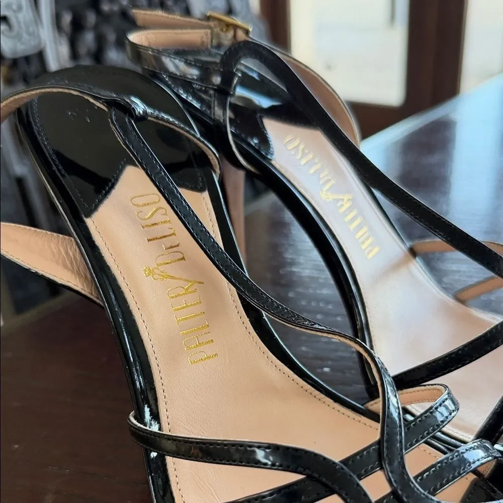 Rene Caovilla Black Patent Strappy Heels